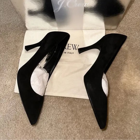 NWT J. Crew Elsie Black Solid Italian Suede Leather Pointed Toe Pump Heels 9