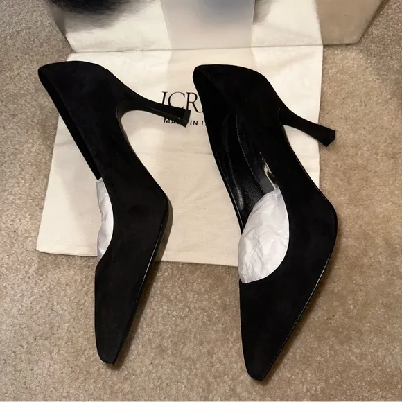 NWT J. Crew Elsie Black Solid Italian Suede Leather Pointed Toe Pump Heels 9