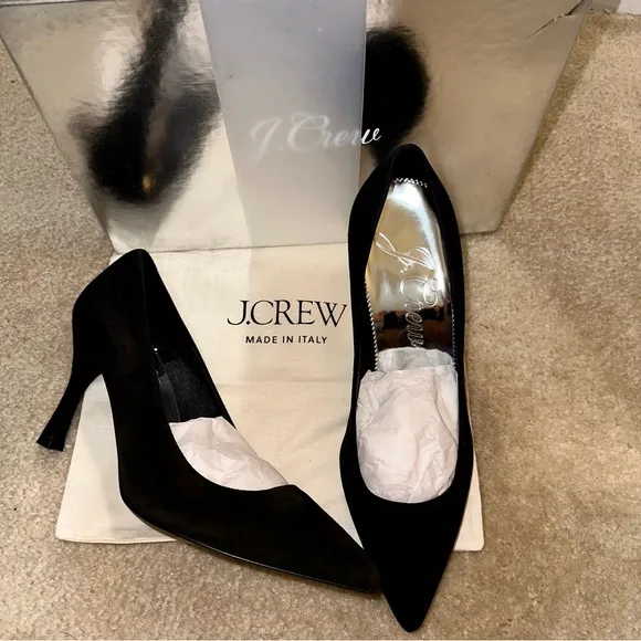 NWT J. Crew Elsie Black Solid Italian Suede Leather Pointed Toe Pump Heels 9