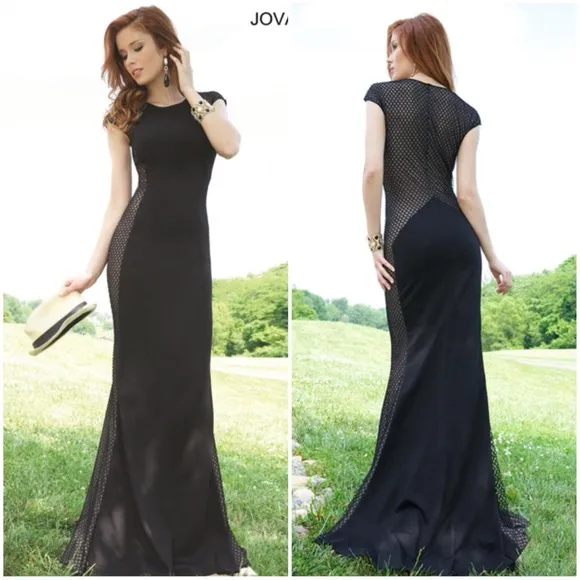NWT Jovani Formal Evening Dress Gown Prom Sexy Size 0 XS Black Mesh Cut Out