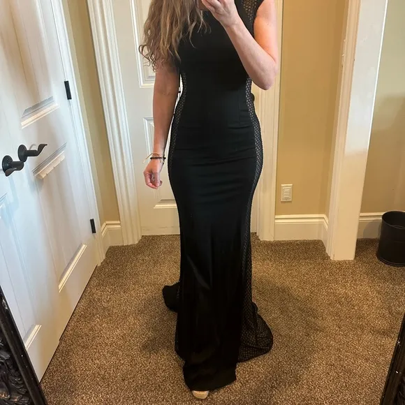 NWT Jovani Formal Evening Dress Gown Prom Sexy Size 0 XS Black Mesh Cut Out