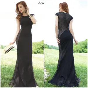 NWT Jovani Formal Evening Dress Gown Prom Sexy Size 0 XS Black Mesh Cut Out