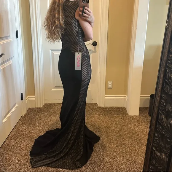 NWT Jovani Formal Evening Dress Gown Prom Sexy Size 0 XS Black Mesh Cut Out