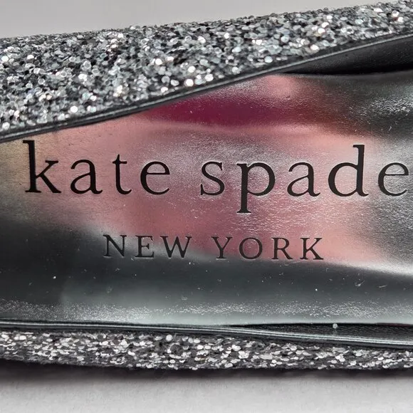 NWT Kate Spade Women's Buckle Up Glitter Flats Black Silver