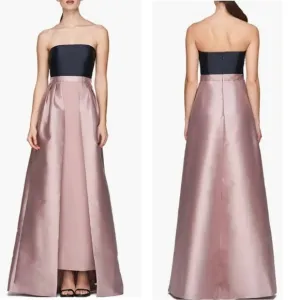 NWT Kay Unger Vivienne Strapless Walk-Thru Gown Navy Pink Sz 12