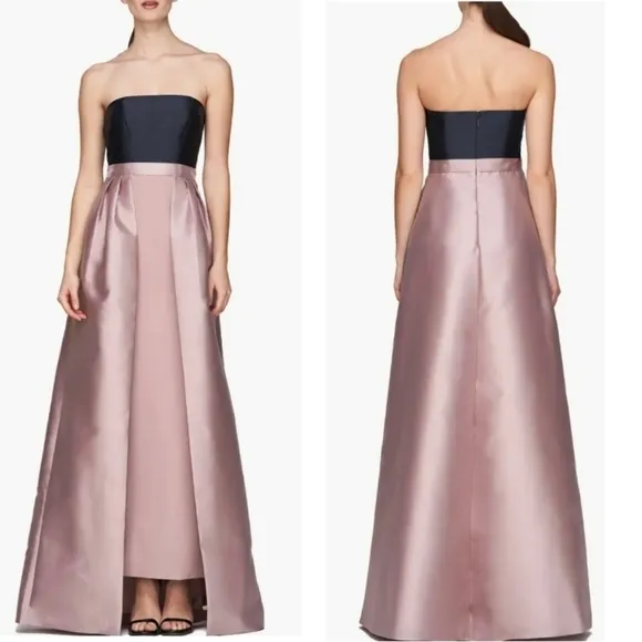 NWT Kay Unger Vivienne Strapless Walk-Thru Gown Navy Pink Sz 12