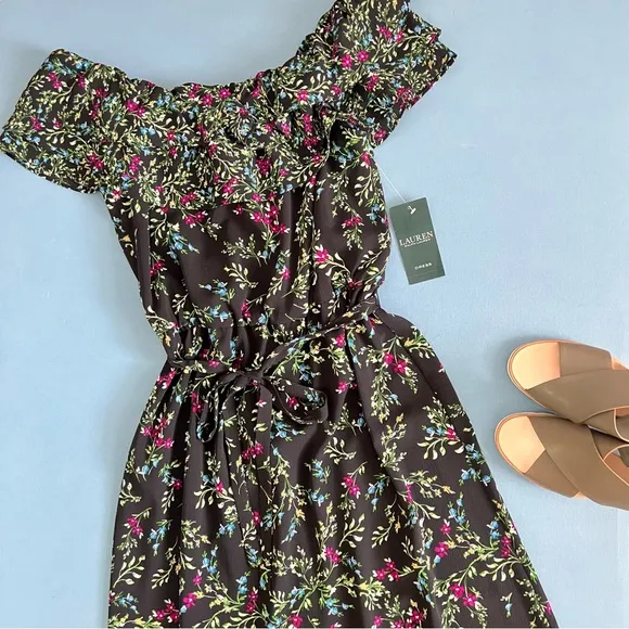 NWT Lauren Ralph Lauren Floral Off The Shoulder Maxi Dress