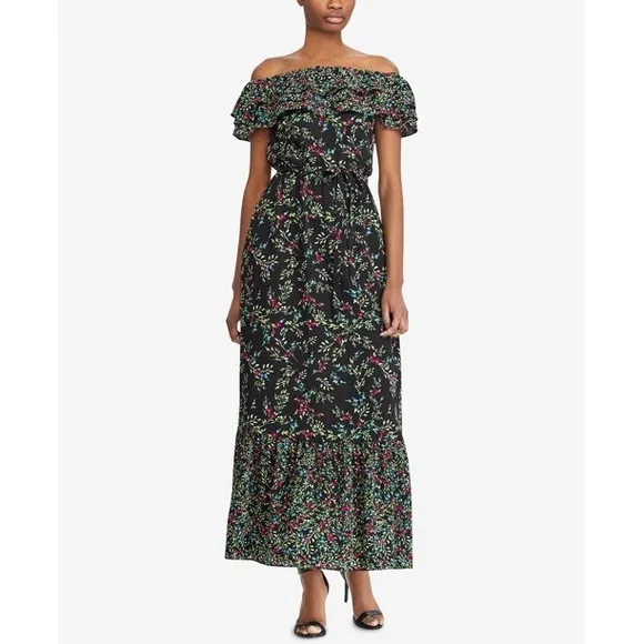 NWT Lauren Ralph Lauren Floral Off The Shoulder Maxi Dress