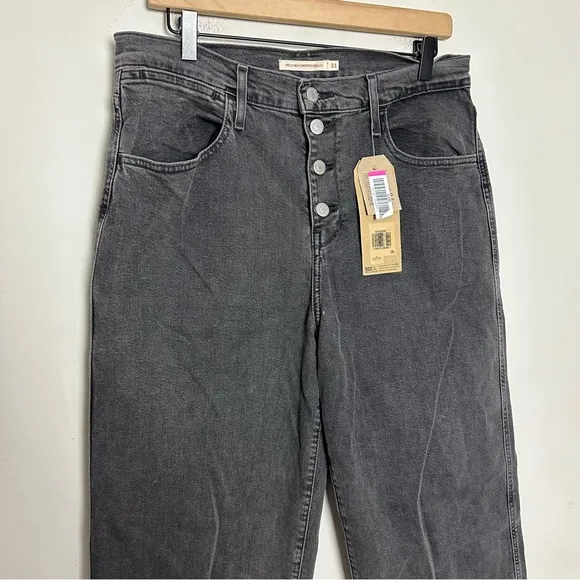 NWT LEVIS- Mile High Cropped Wide Leg Washer Black Denim Button Fly