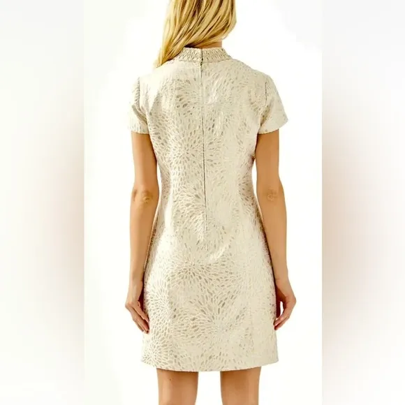 NWT Lilly Pulitzer Adrena Stretch Shift Dress Gold Metallic Lagoon