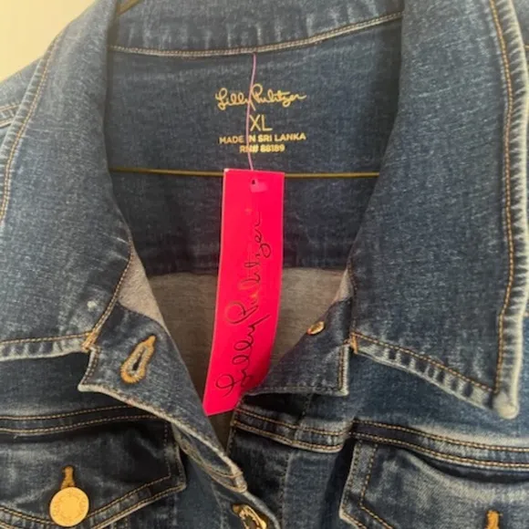 NWT Lilly Pulitzer Seaspray Denim Jacket Via Marila Wash XL  Rare Color