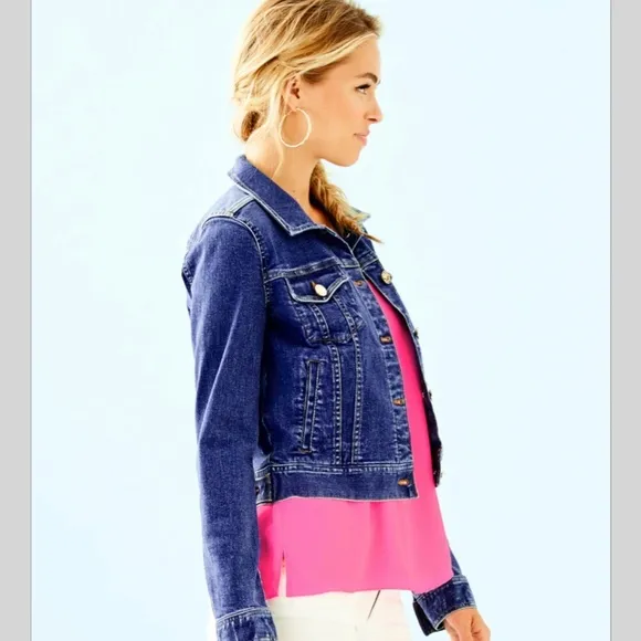 NWT Lilly Pulitzer Seaspray Denim Jacket Via Marila Wash XL  Rare Color