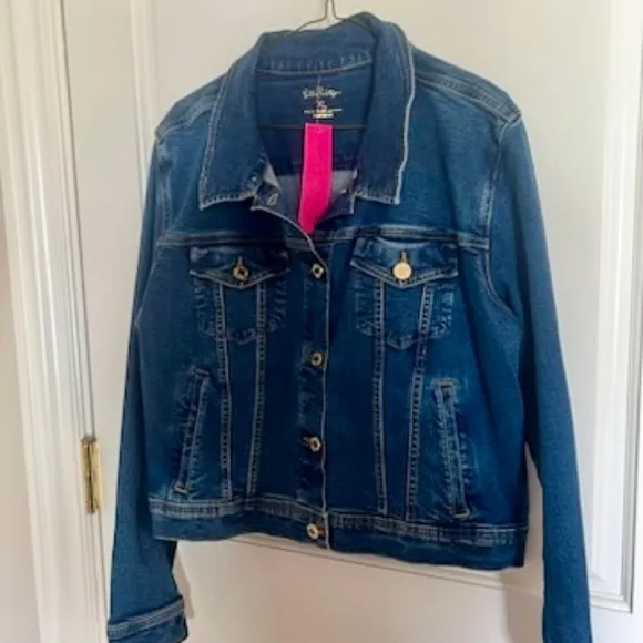 NWT Lilly Pulitzer Seaspray Denim Jacket Via Marila Wash XL  Rare Color