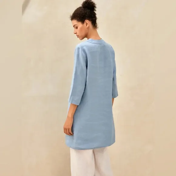NWT Lintico 100% LINEN 3/4 SLEEVE STRAIGHT-LEG LONG TOP DRESS AMRITA size Medium