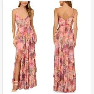 NWT Liv Foster Printed Mesh Layered Gown SZ 8 $398
