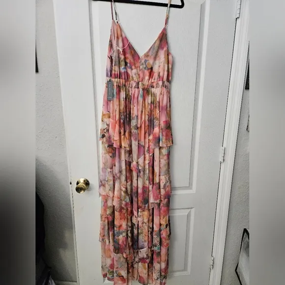 NWT Liv Foster Printed Mesh Layered Gown SZ 8 $398