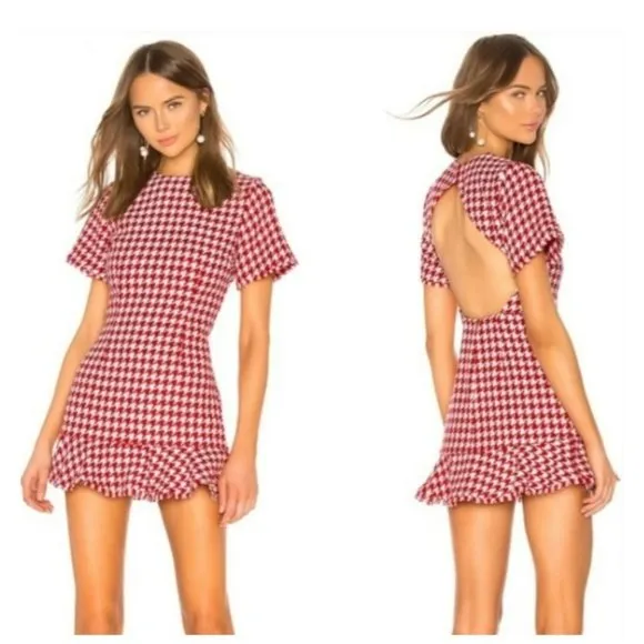 NWT Lovers and Friends Red Houndstooth Mini Dress Sz S