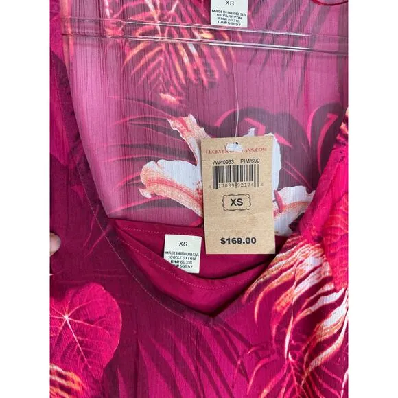 NWT Lucky Brand Maya Tropical Caftan Maxi Dress Women’s XS