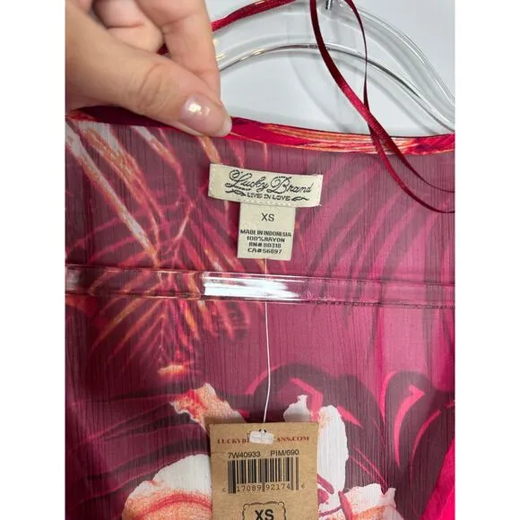 NWT Lucky Brand Maya Tropical Caftan Maxi Dress Women’s XS