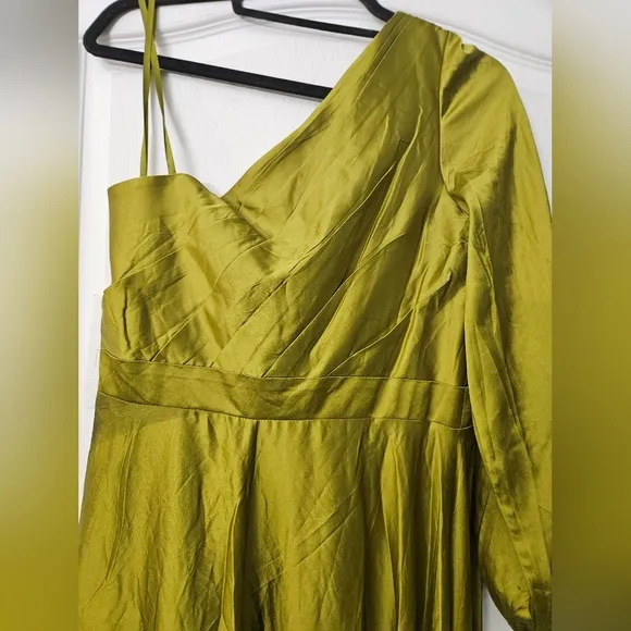 NWT Mac Duggal 49141 Chartreuse Green Asymetrical One Shoulder Dress Sz 10
