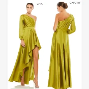 NWT Mac Duggal 49141 Chartreuse Green Asymetrical One Shoulder Dress Sz 10