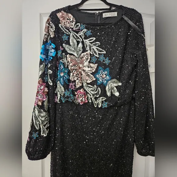 NWT Mac Duggal Black Embellished Floral High Neck Gown SZ 12