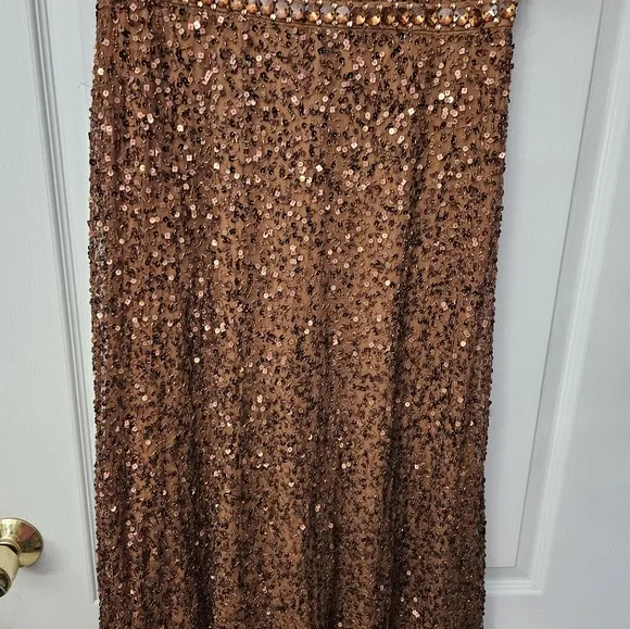 NWT Mac Duggal Copper Brown Embellished Cape High Neck Midi Dress sz 10