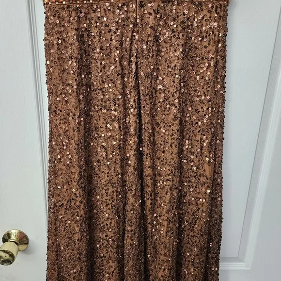 NWT Mac Duggal Copper Brown Embellished Cape High Neck Midi Dress sz 10