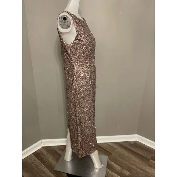 NWT MAC DUGGAL SLEEVELESS SEQUINED MIDI SHEATH DRESS $398