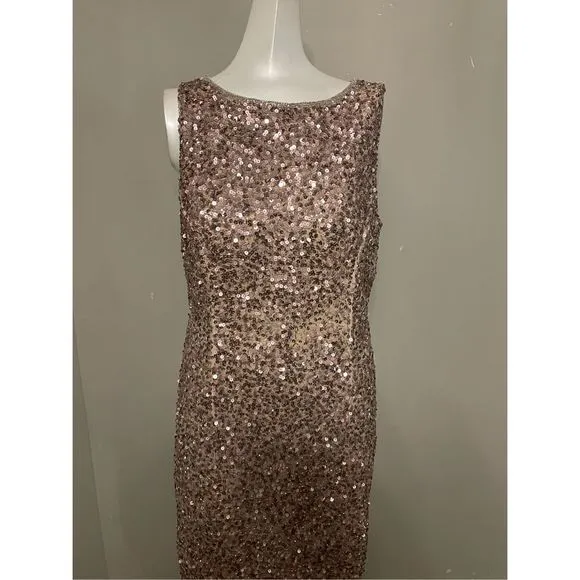 NWT MAC DUGGAL SLEEVELESS SEQUINED MIDI SHEATH DRESS $398