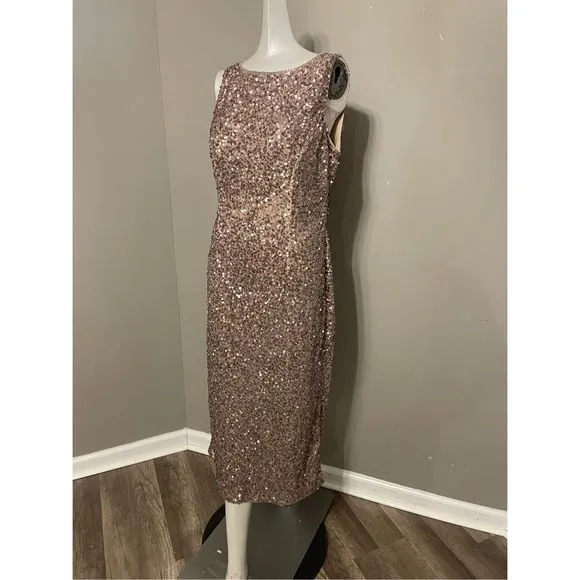 NWT MAC DUGGAL SLEEVELESS SEQUINED MIDI SHEATH DRESS $398