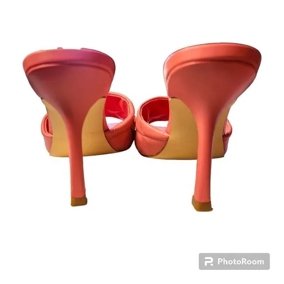NWT Marc Fisher Pink Square Toe Quilted Kitten Heel Mules Gold Studded Feminine