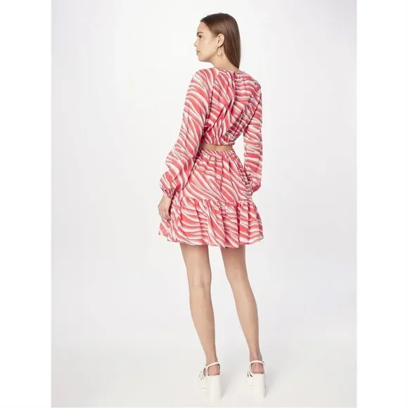 NWT Michael Kors Zebra Print Cotton Lawn Cutout Pink Long Sleeve Mini Dress