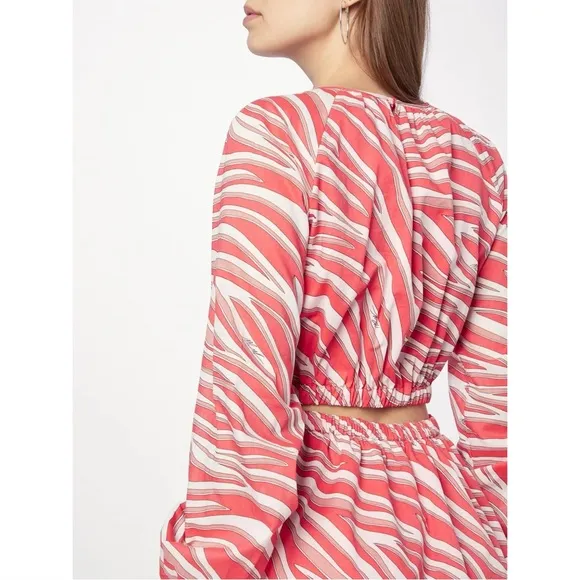NWT Michael Kors Zebra Print Cotton Lawn Cutout Pink Long Sleeve Mini Dress
