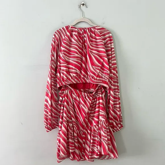 NWT Michael Kors Zebra Print Cotton Lawn Cutout Pink Long Sleeve Mini Dress