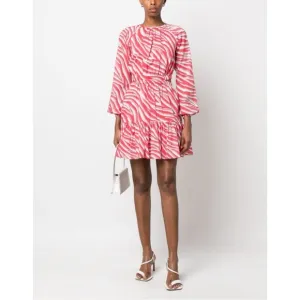 NWT Michael Kors Zebra Print Cotton Lawn Cutout Pink Long Sleeve Mini Dress