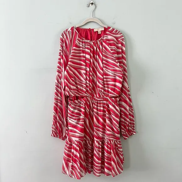 NWT Michael Kors Zebra Print Cotton Lawn Cutout Pink Long Sleeve Mini Dress