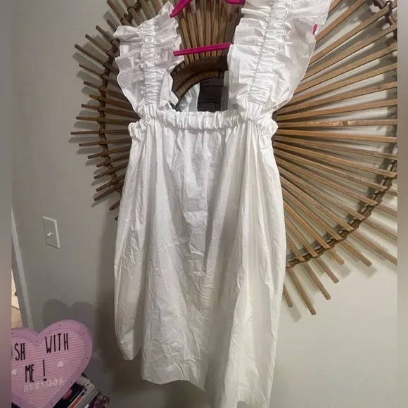 NWT Monica Nera Maya White Ruffle Strap Gathered Mini Dress Luxury Graduation S