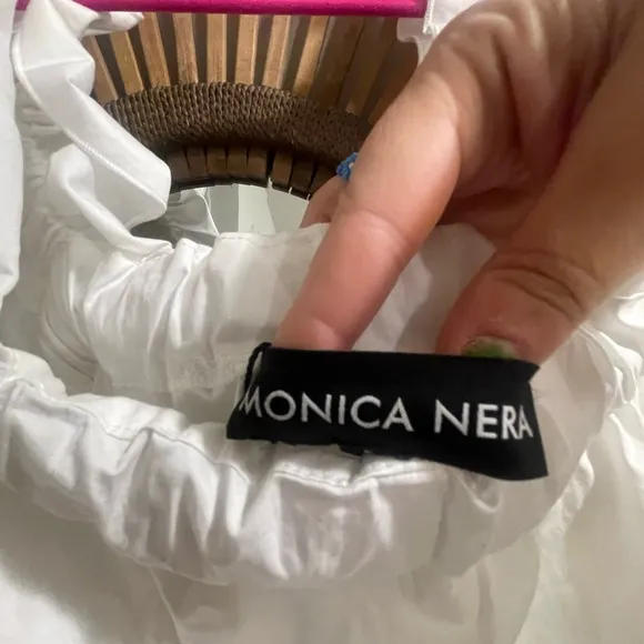 NWT Monica Nera Maya White Ruffle Strap Gathered Mini Dress Luxury Graduation S