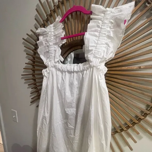 NWT Monica Nera Maya White Ruffle Strap Gathered Mini Dress Luxury Graduation S