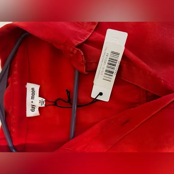 NWT Oversized Button Down Tencel Shirt Dress-Red - Medium