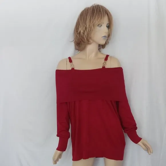 Nwt QUESTIONS Red Knit Boat Neck Top Sweater Sz 2X
