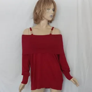Nwt QUESTIONS Red Knit Boat Neck Top Sweater Sz 2X