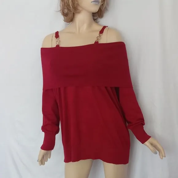 Nwt QUESTIONS Red Knit Boat Neck Top Sweater Sz 2X