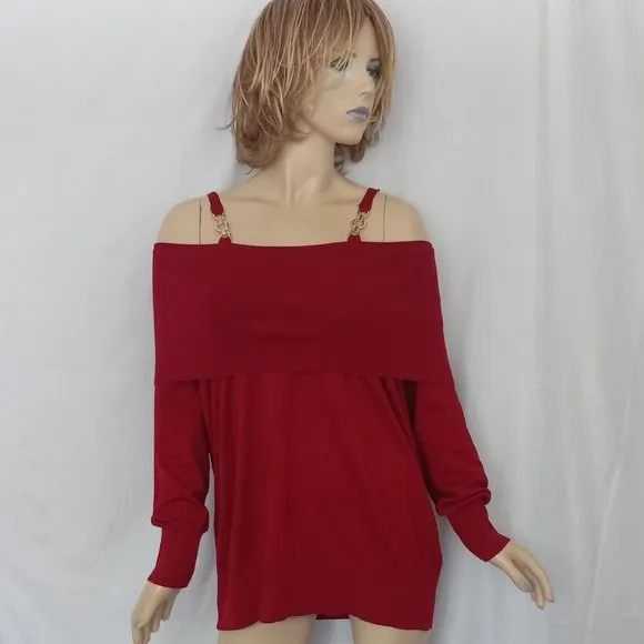 Nwt QUESTIONS Red Knit Boat Neck Top Sweater Sz 2X