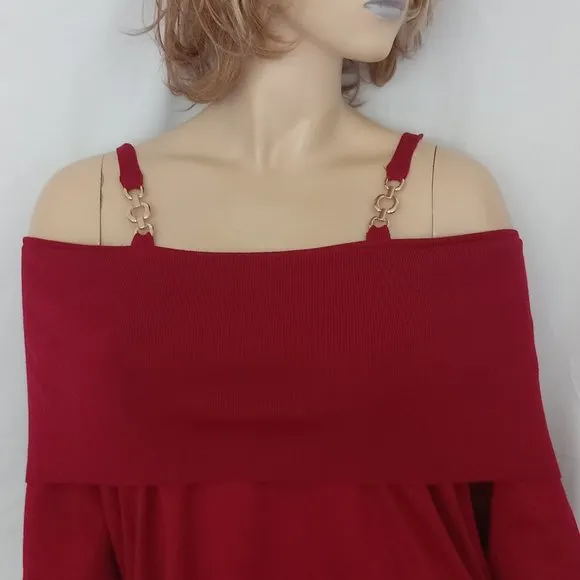 Nwt QUESTIONS Red Knit Boat Neck Top Sweater Sz 2X