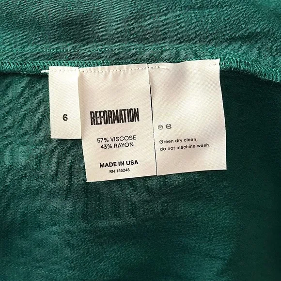 NWT REFORMATION Emerald Crepe Long Sleeve Puffed Shoulder Side Slit Midi Dress 4