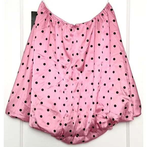 NWT RETROFETE Pink Polka Dot Satin Gathered Waist A-Line Bubble Circle Skirt XS