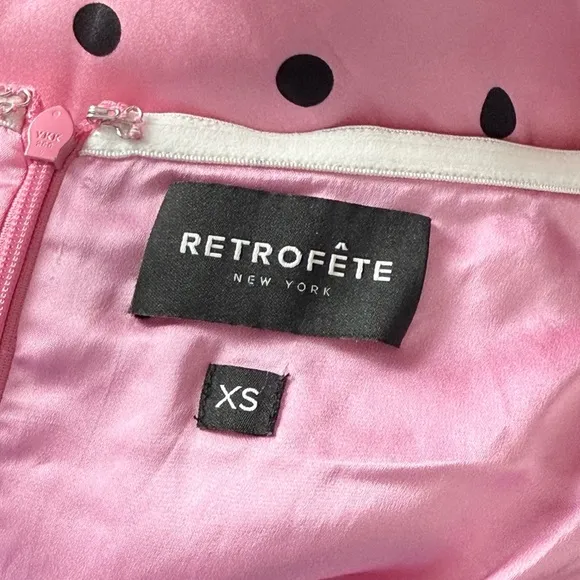NWT RETROFETE Pink Polka Dot Satin Gathered Waist A-Line Bubble Circle Skirt XS