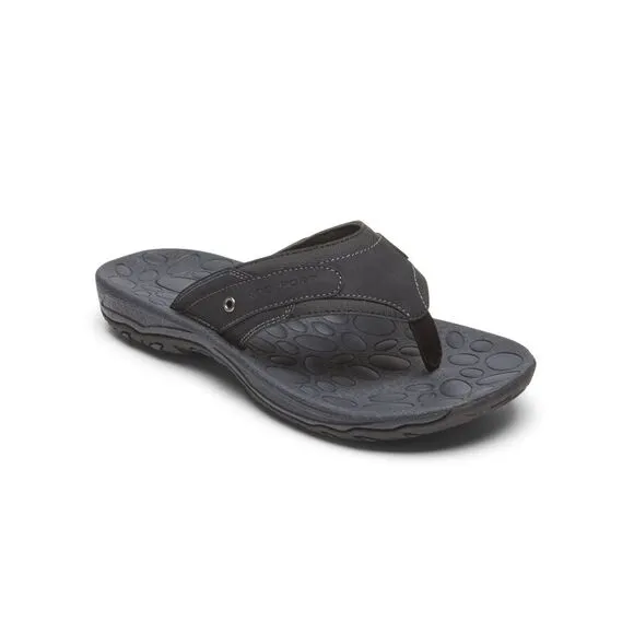 NWT ROCKPORT Mens Black Hayes Round Toe Slip On Thong Sandals Shoes 10 M